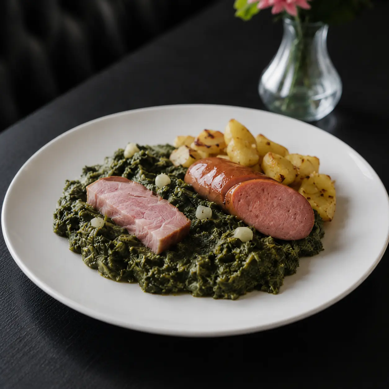 Traditioneller Grünkohl mit Mettwurst, Kasseler und Bratkartoffeln im Gasthaus zur Börse Celle